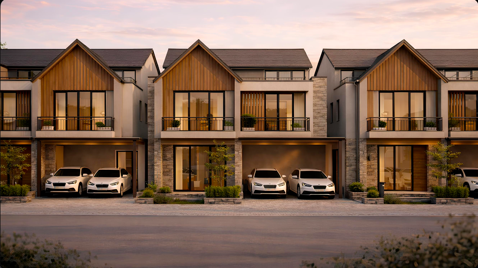 Nambiar villas illuminated at sunset