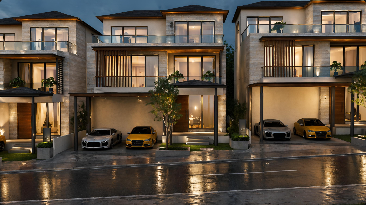 Landscaped villa streetscape